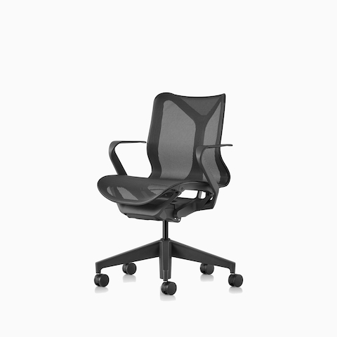 Three-quarter front view of a graphite Cosm low-back chair.