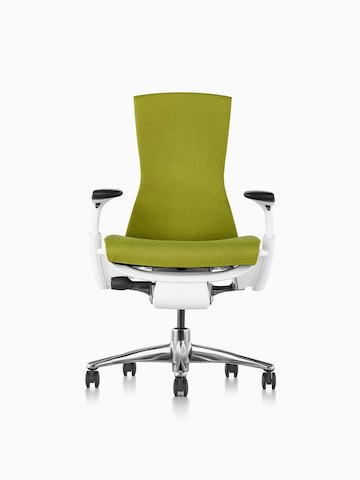 Green Embody office chair, viewed from the front.