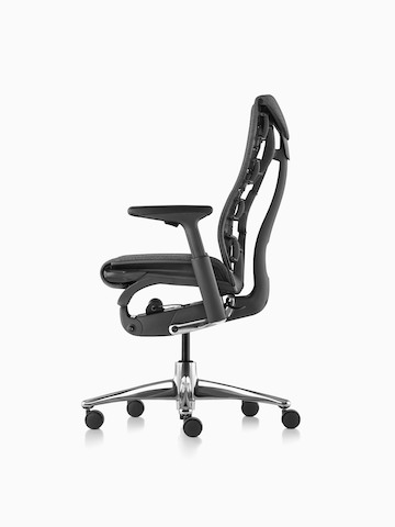 Black Embody office chair, viewed from the side.