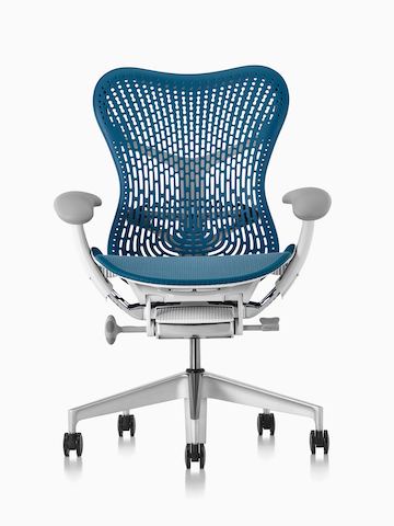 Gray Mirra 2 office chair, viewed from a 45-degree angle and showing ergonomic controls.