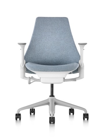 Front view of a light gray Sayl office chair with an upholstered seat and back.