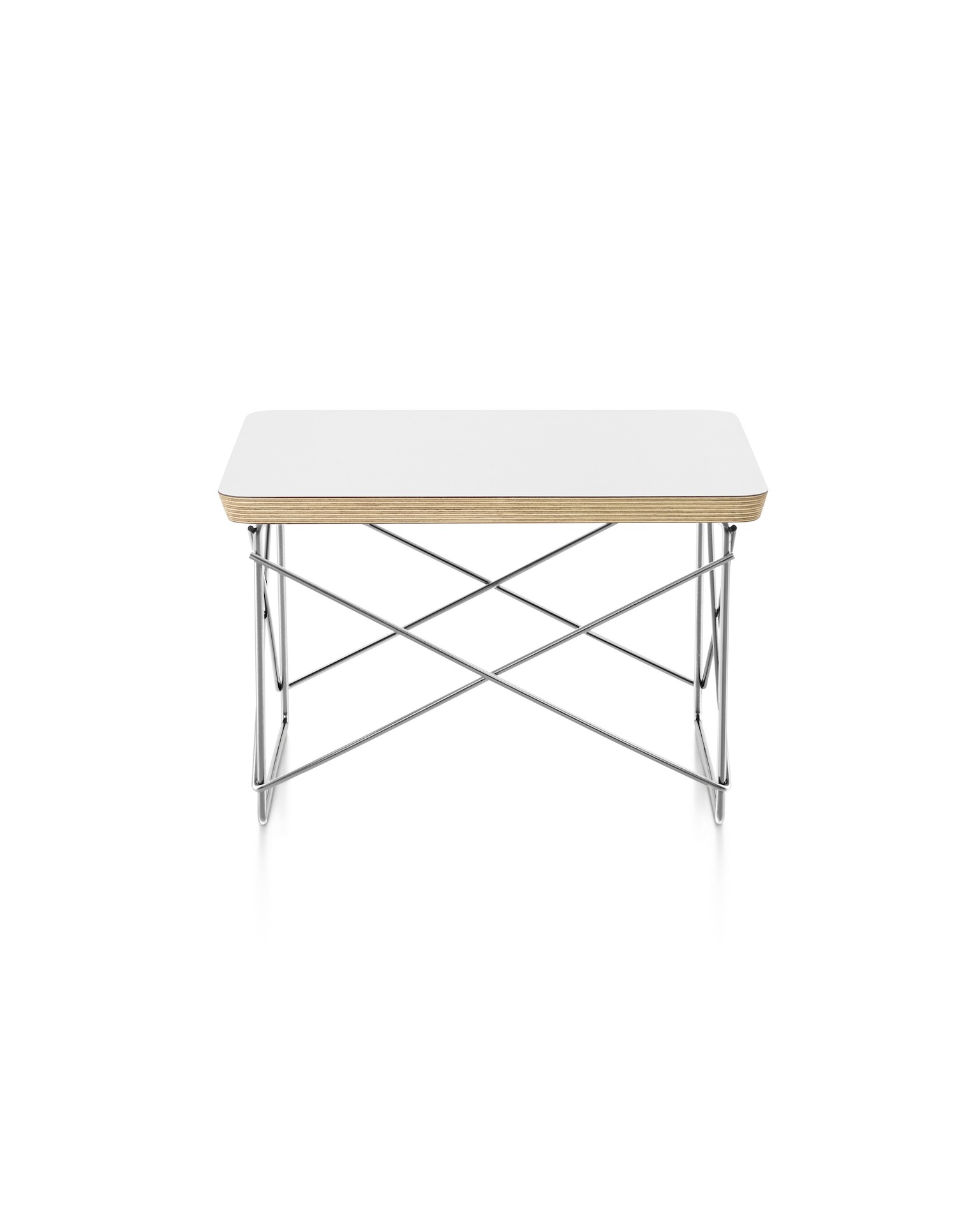 An Eames Wire Base Low Table, viewed from the front.
