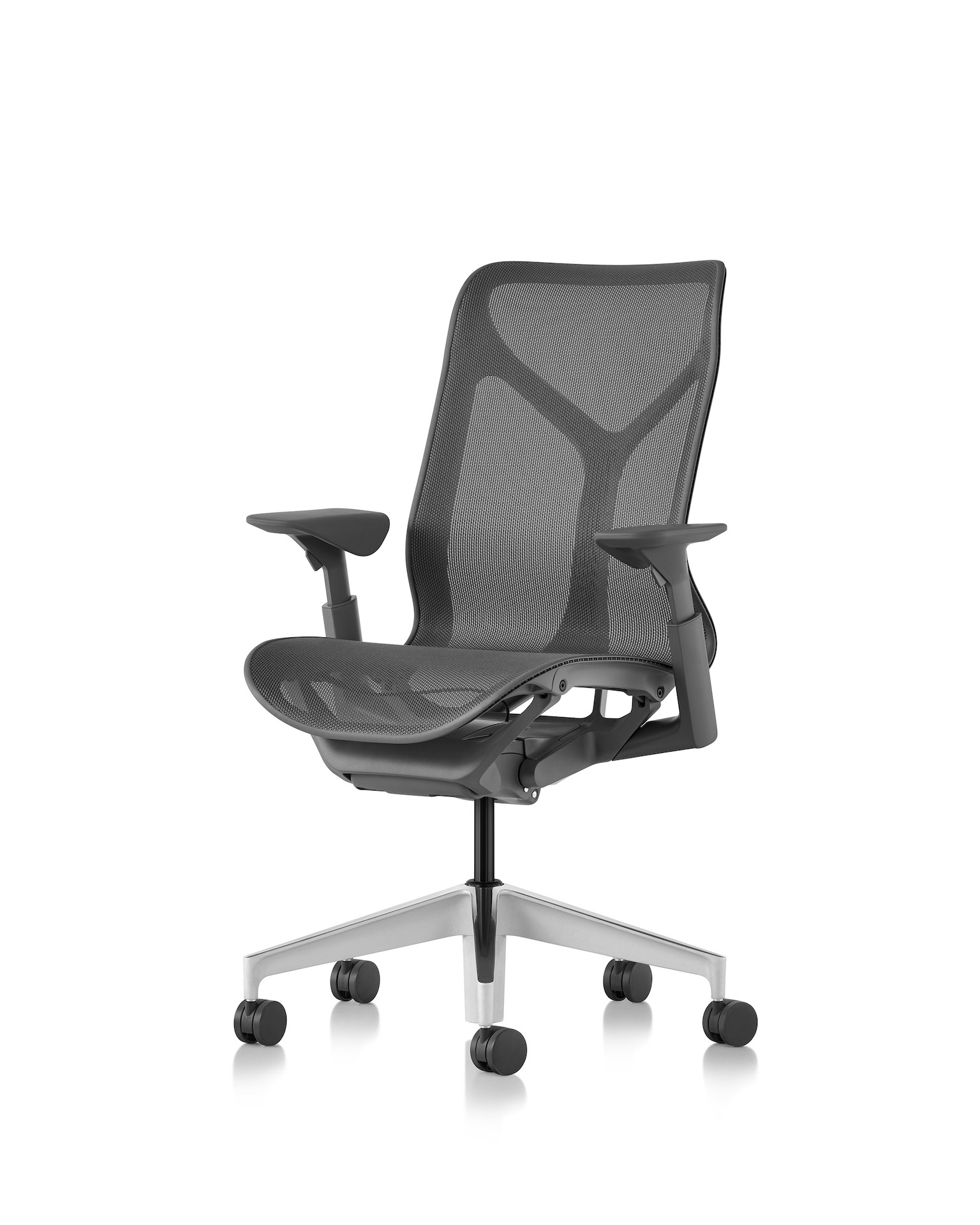 Cosm mid back chair, side angle in carbon