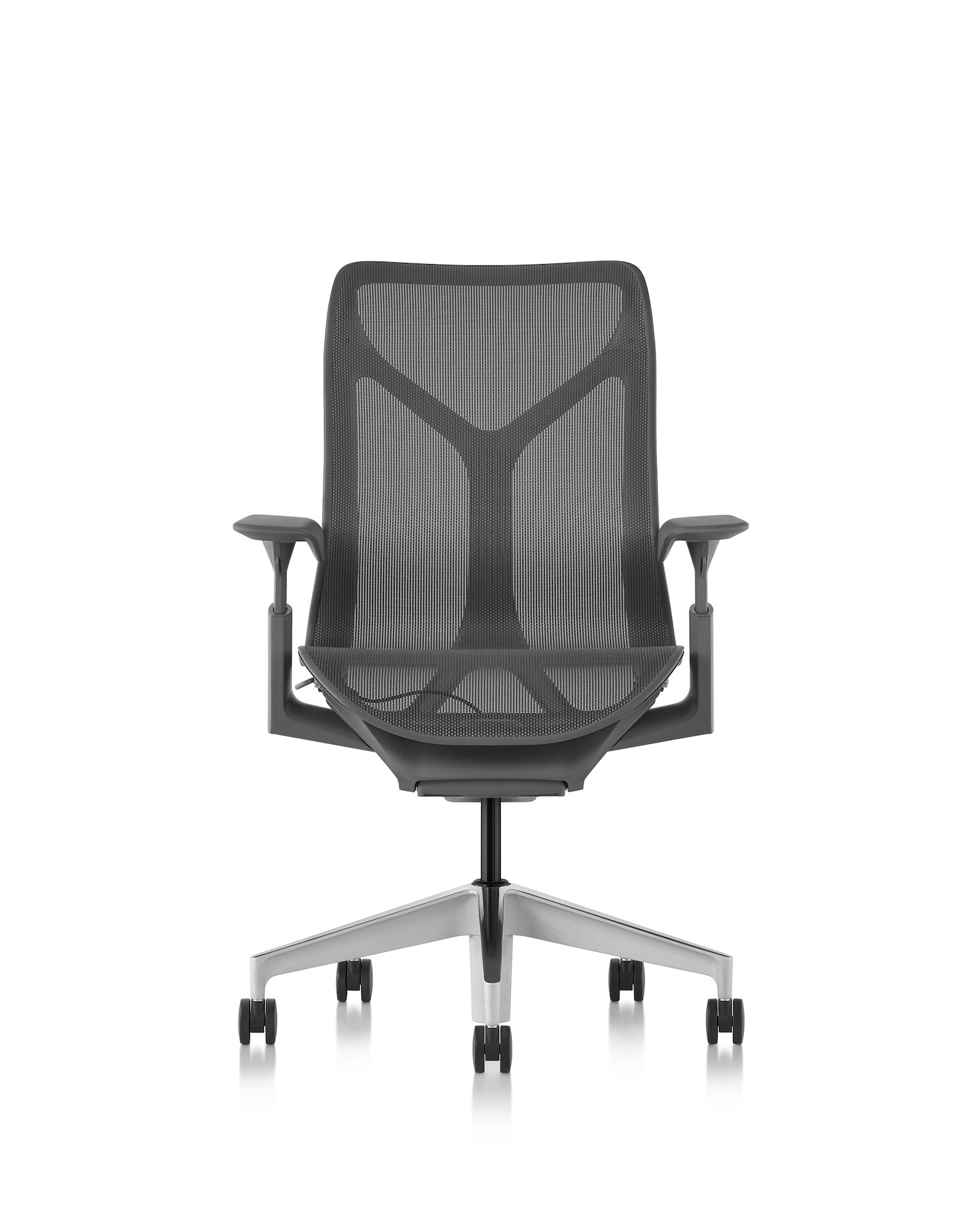 Cosm mid back chair, front angle in carbon