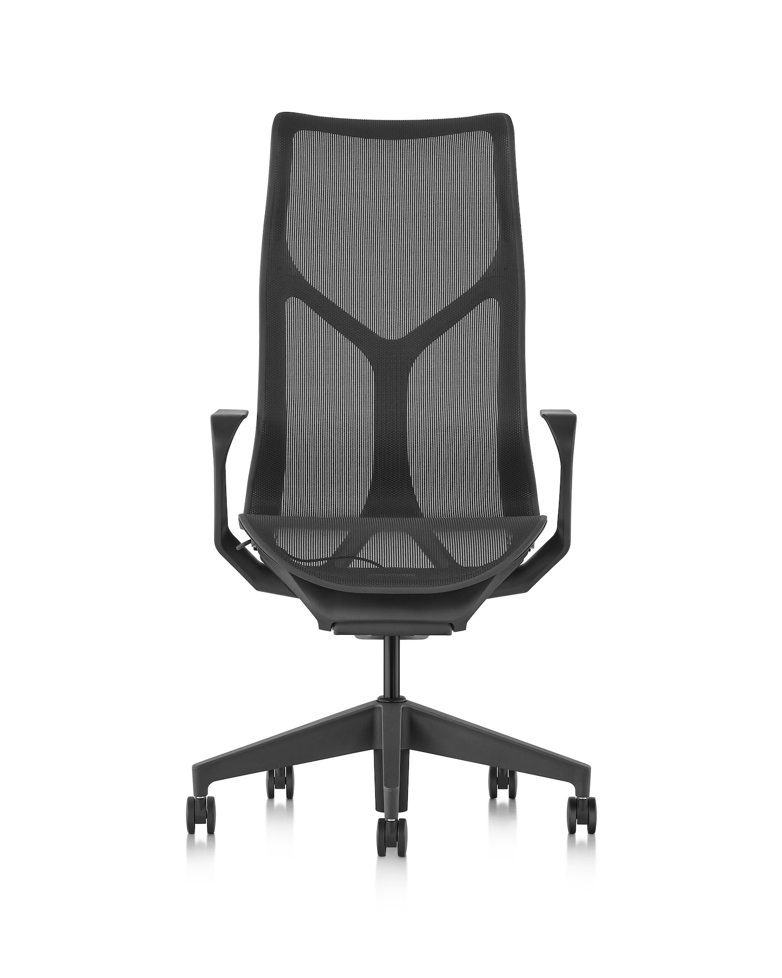 Cosm high back chair, front angle in graphite