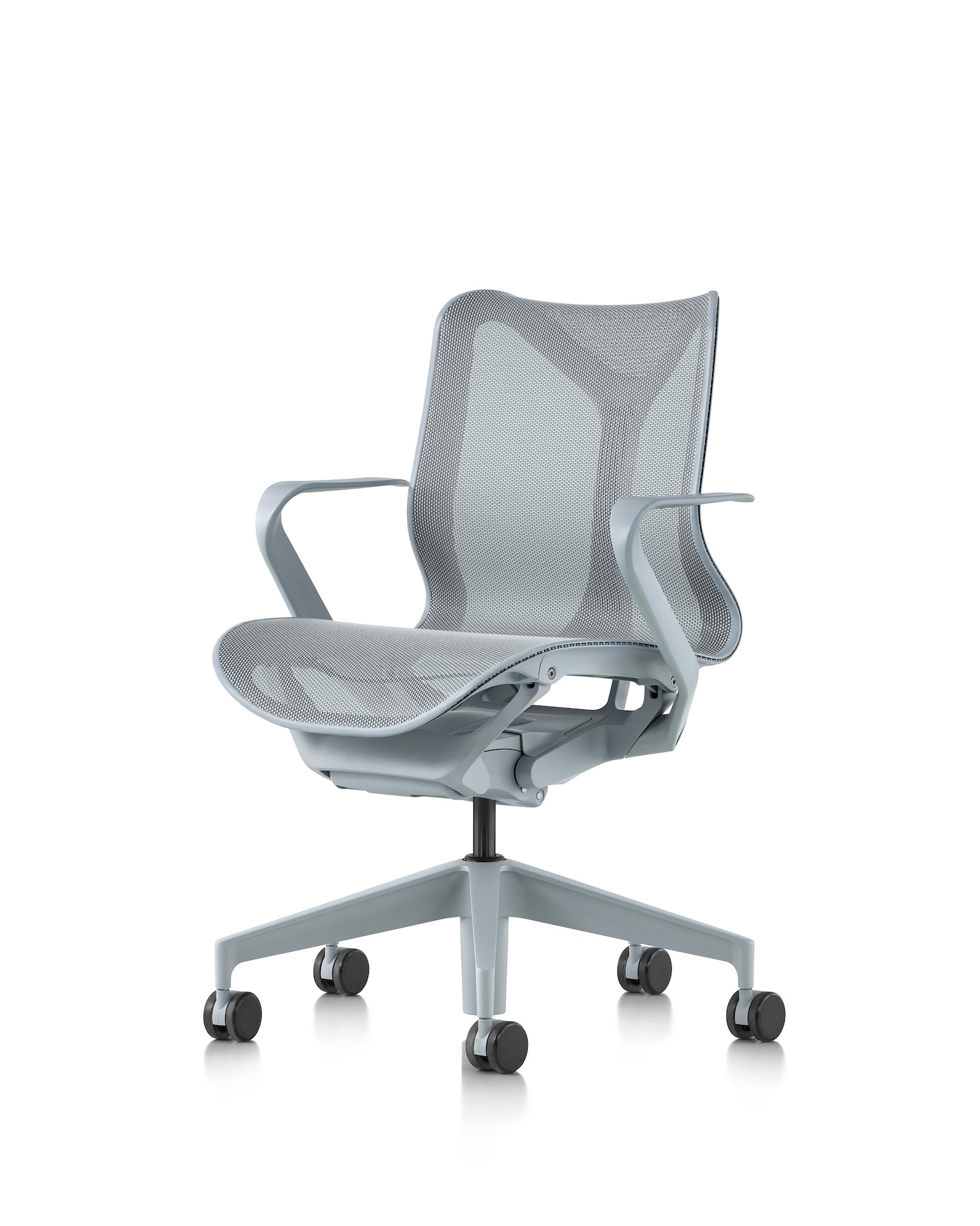 Cosm low back chair front angle in light blue.