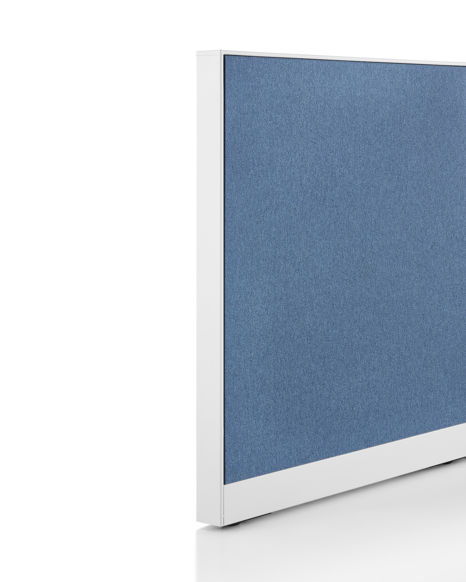 Image of canvas wall end panel in blue with white kick panel.