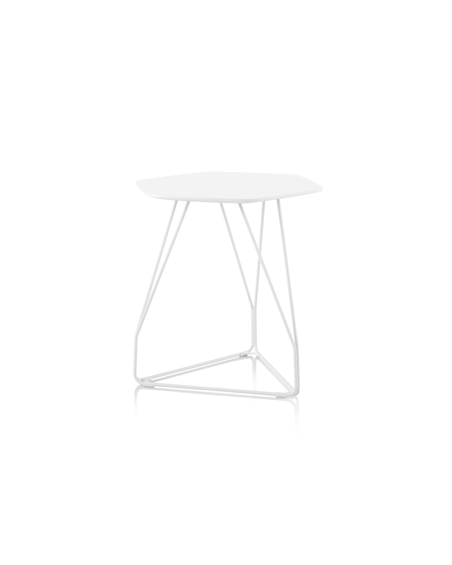 Polygon Wire Table in white with a hexagon-shaped table top.