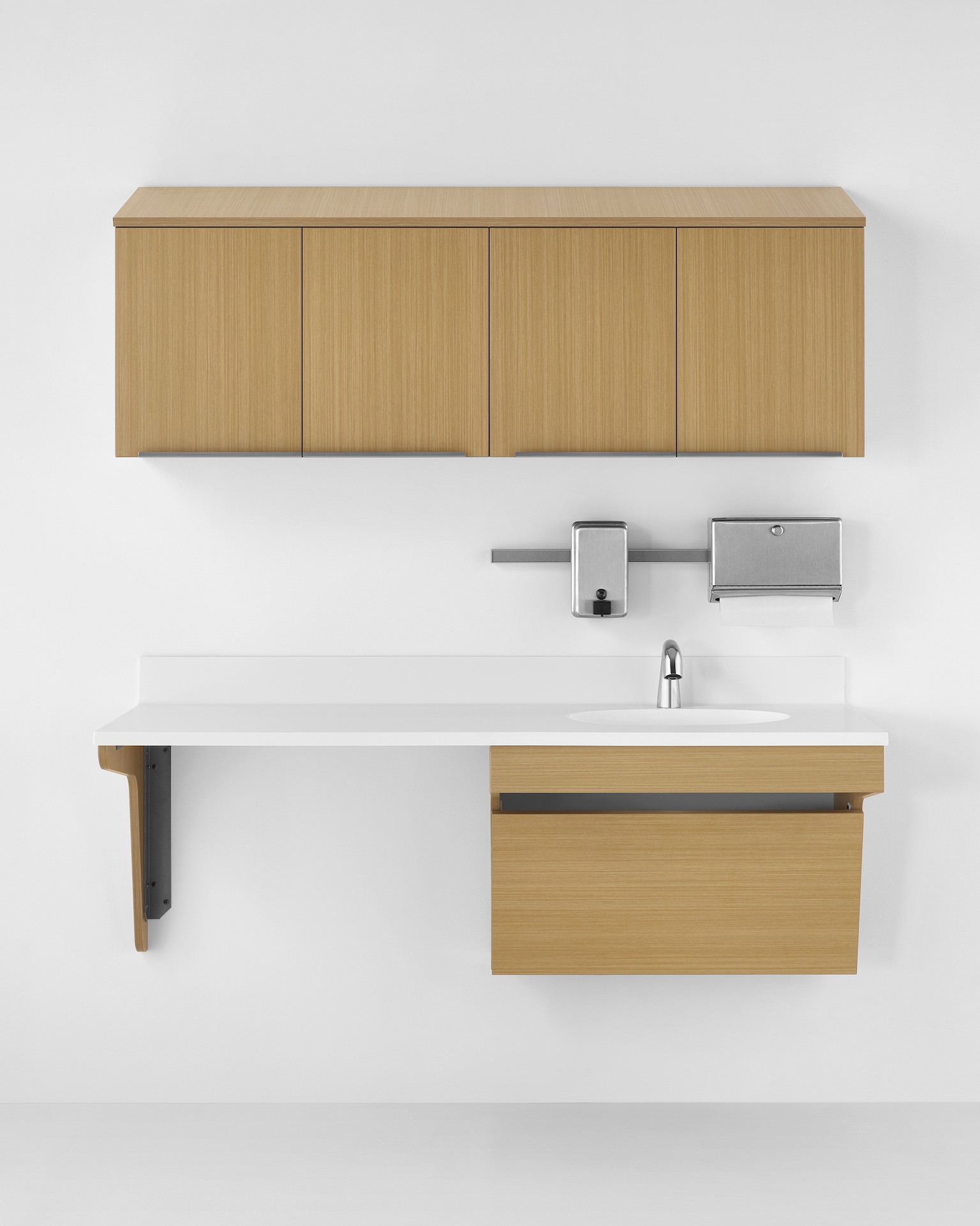 Mora casework with ADA sink as viewed from the front.