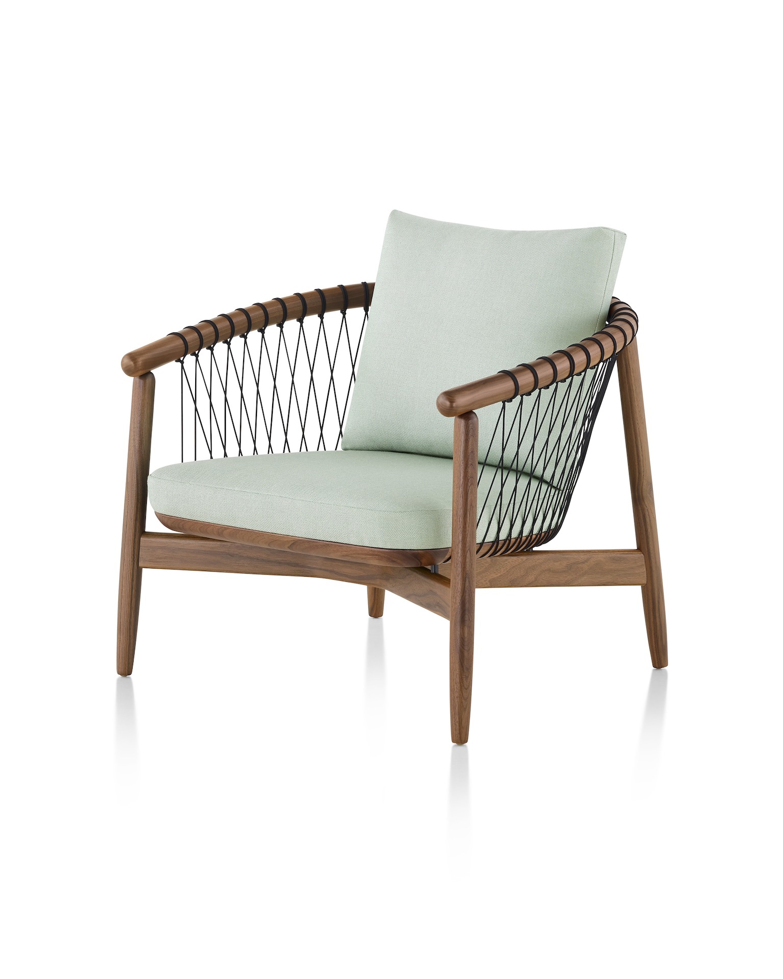 A Crosshatch Chair in Saille Celadon and Natural Walnut.