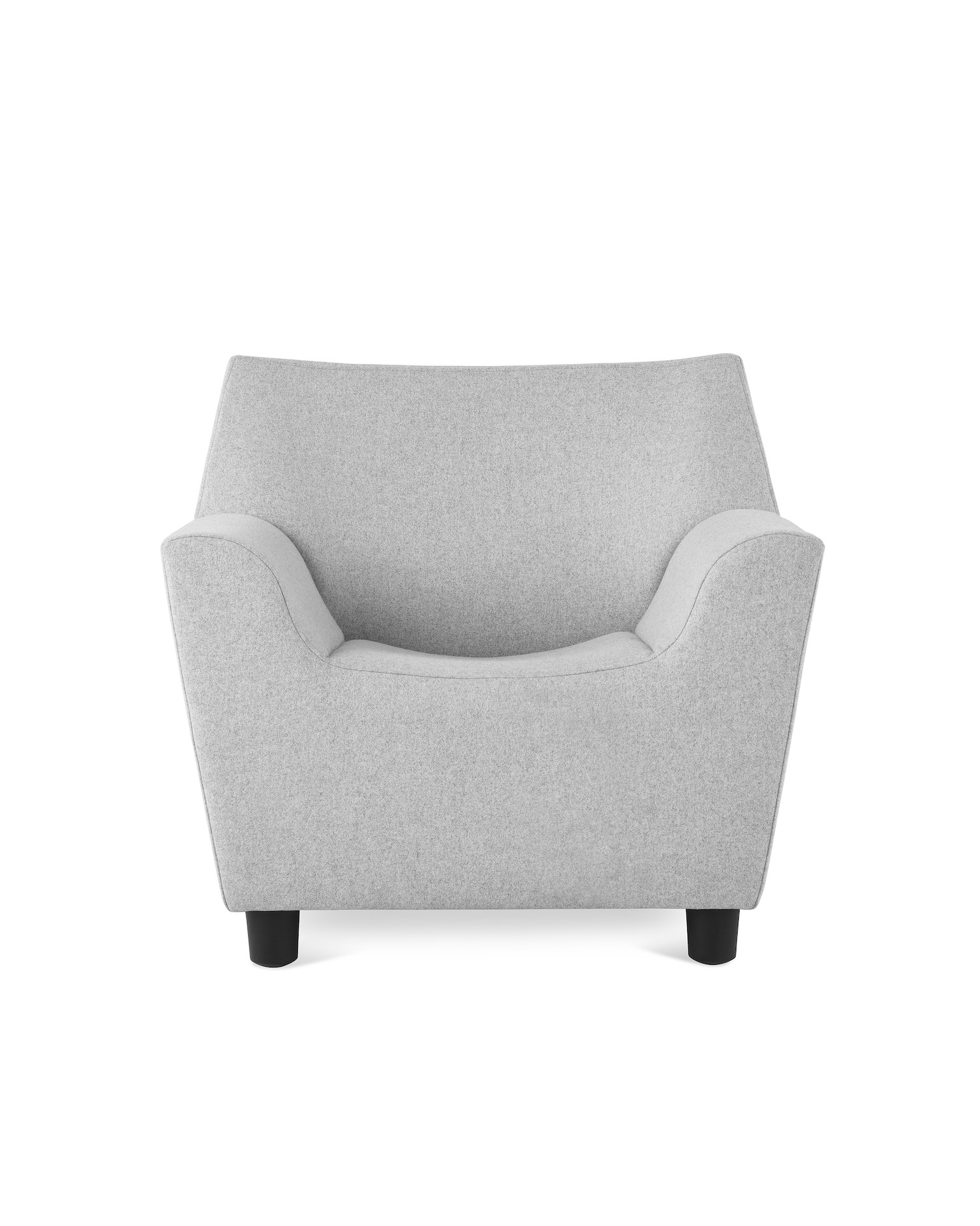 A Swoop Club Chair in a light grey upholstery, viewed from the front.