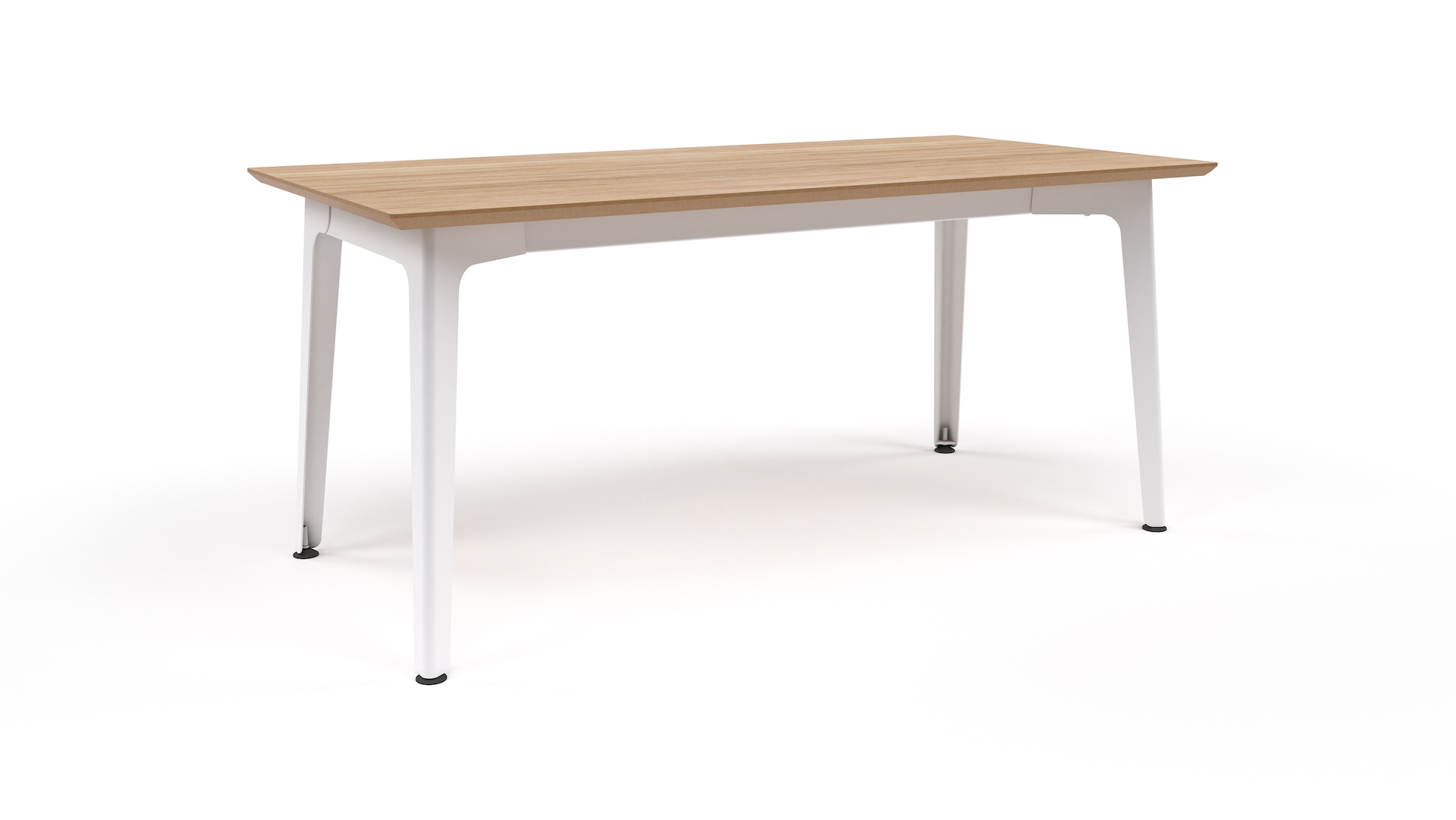 An oak topped naughtone Fold Bar Height Table with a white base, viewed at an angle.