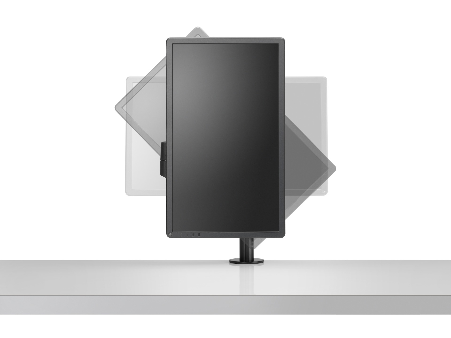 Front view of single Lima Monitor Arm with tilting vertical monitor.