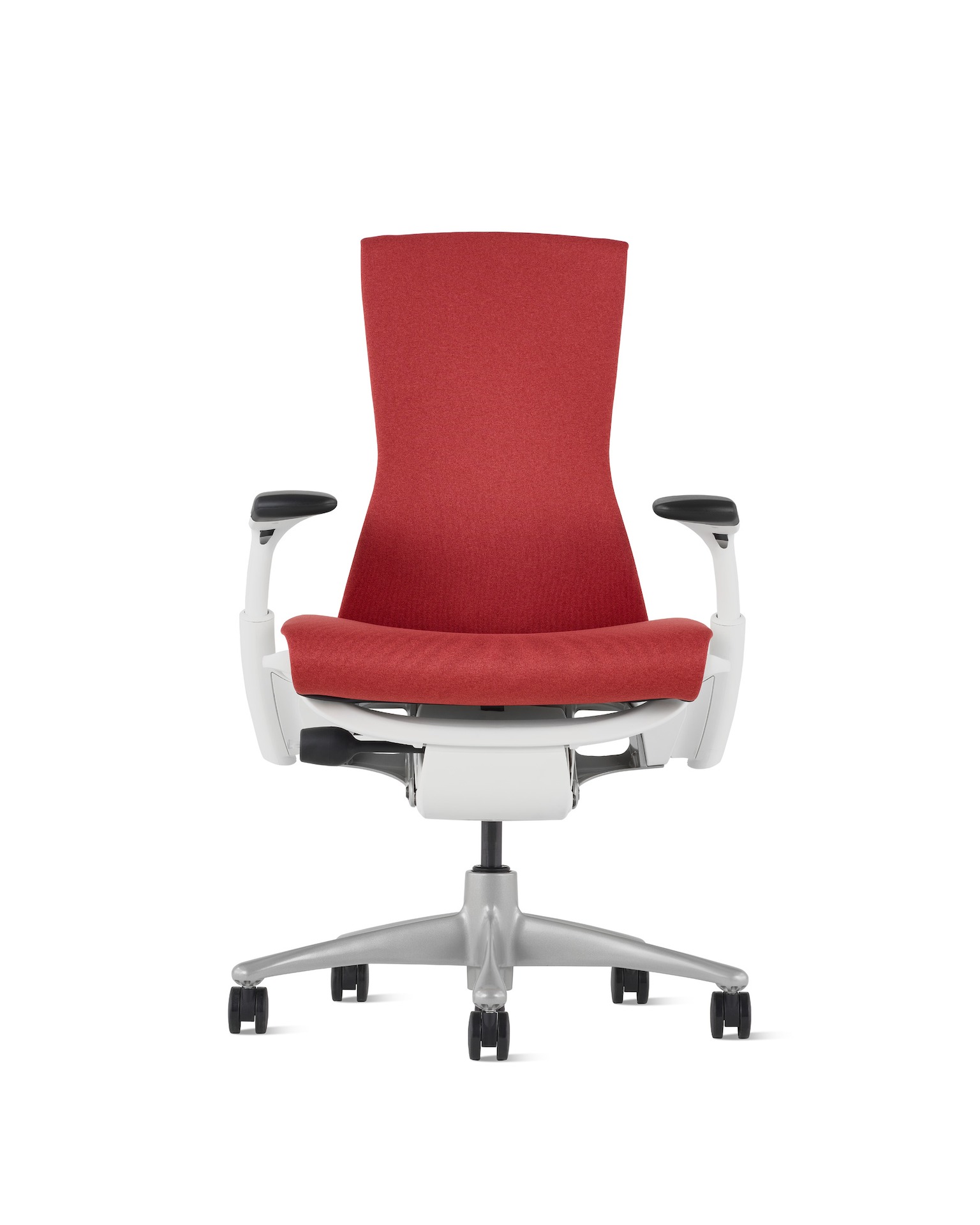 An Embody Chair, light red color, viewed from the front