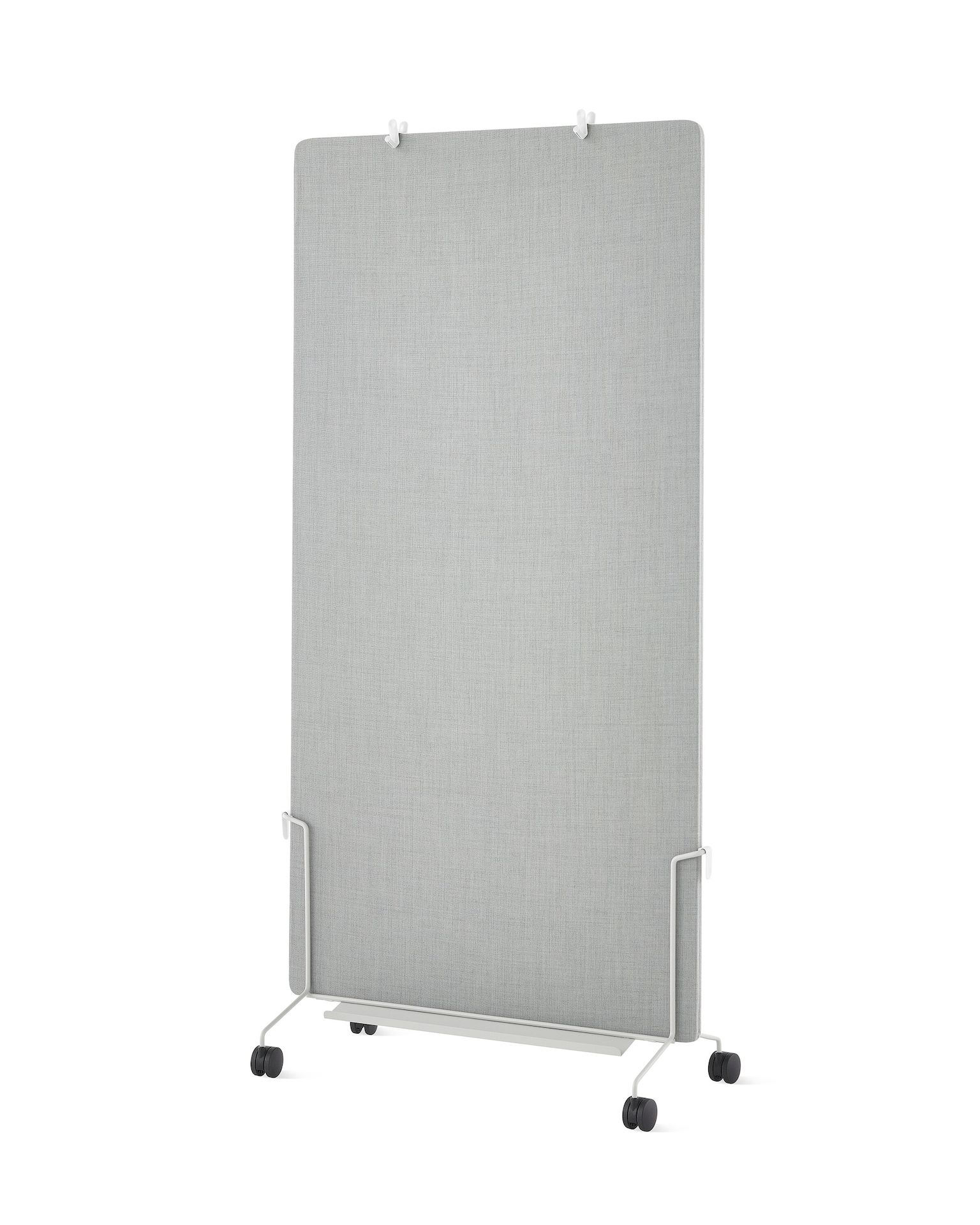 A grey OE1 Mobile Easel with grey fabric project board, viewed from an angle. 