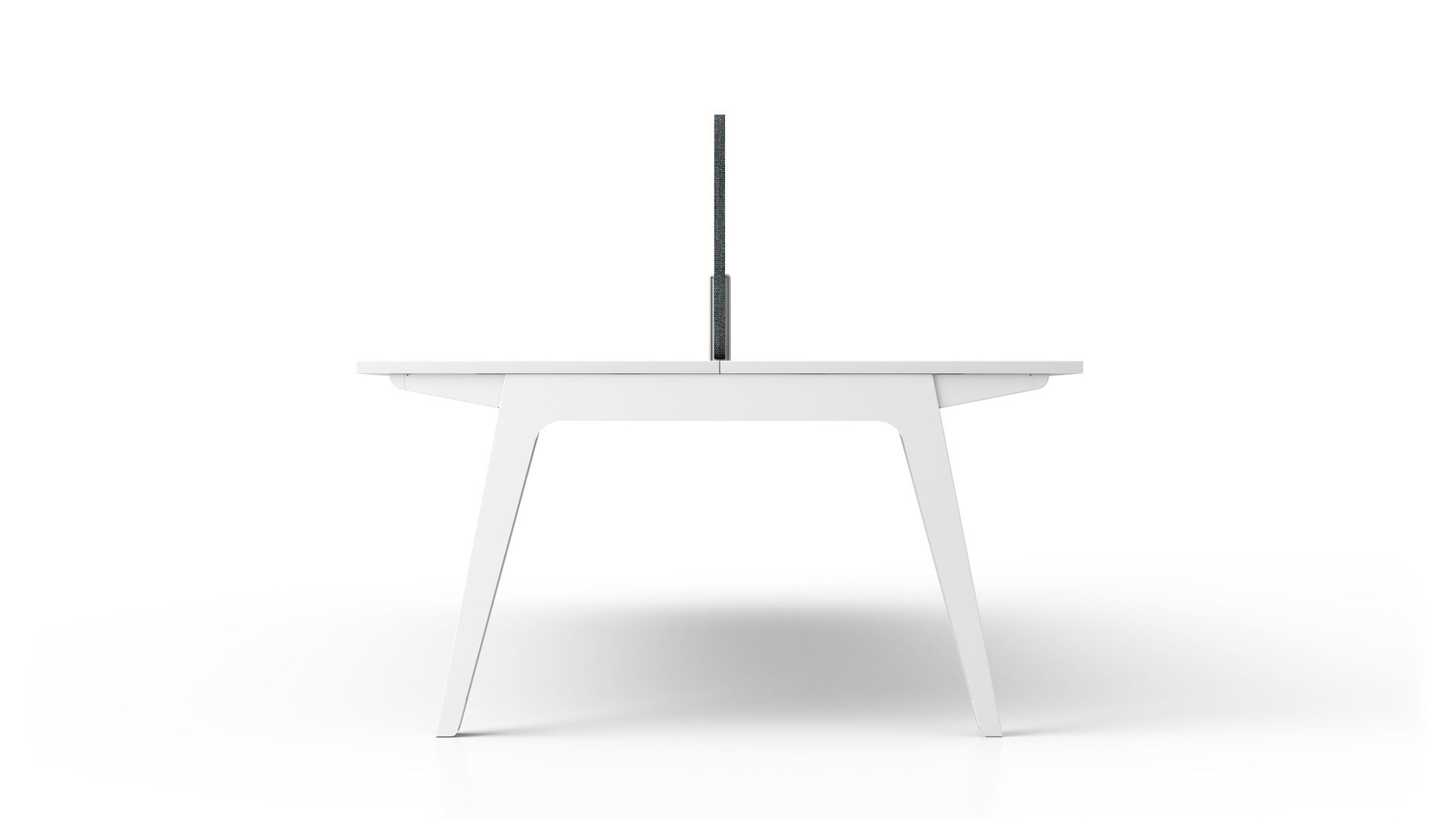 Byne System desking with Optimis Leg, showing focused view of leg style, and screen mounted on worktop.