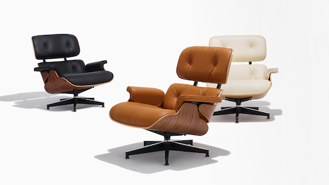 Eames Lounge Chairs in Bamboo Black, Ivory and Russet