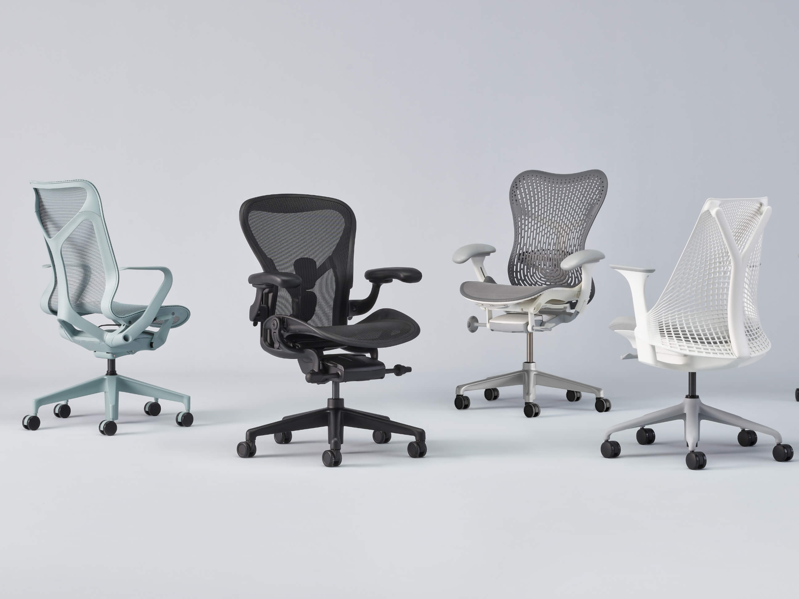 Herman Miller’s collection of comfortable and enduring ergonomic office chairs—from Aeron to Sayl.