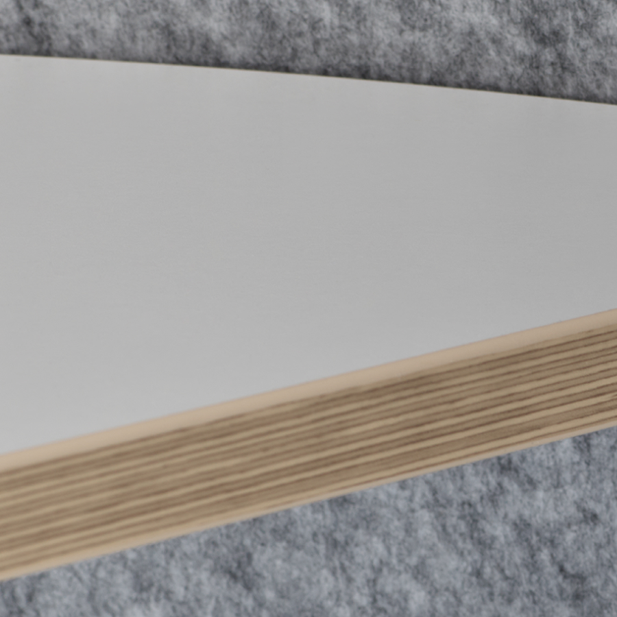 A detail view of the plywood edge detail on the worksurface.