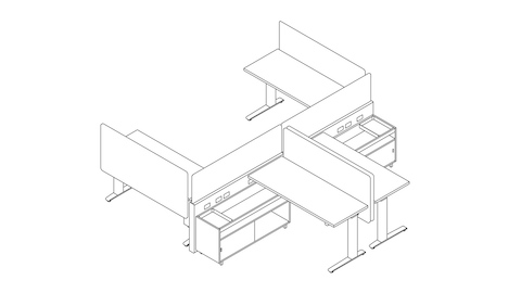 A line drawing of a Canvas Channel workstation with lower storage and screens. Select to go to this setting's detail page.