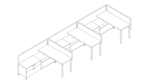 A line drawing of a Canvas Storage workstation with screens and lower storage. Select to go to this setting's detail page.