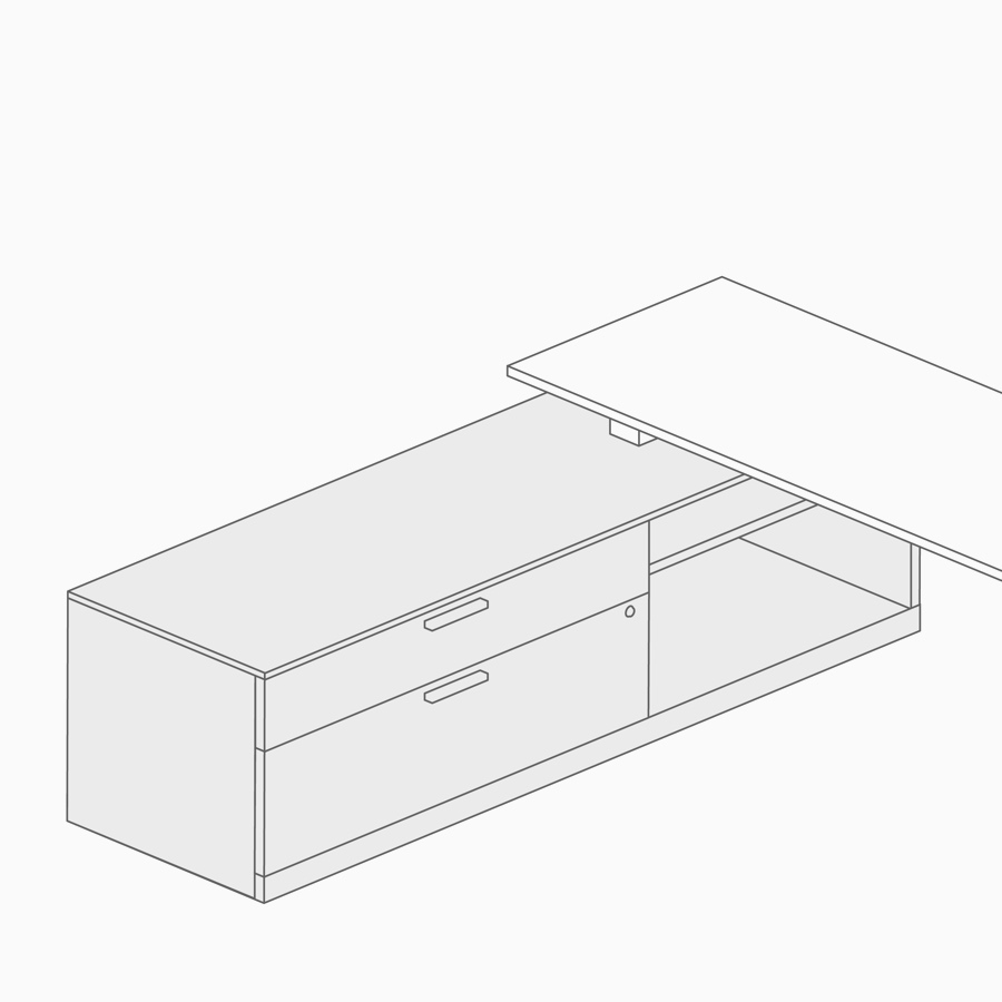 A line drawing of low credenza.