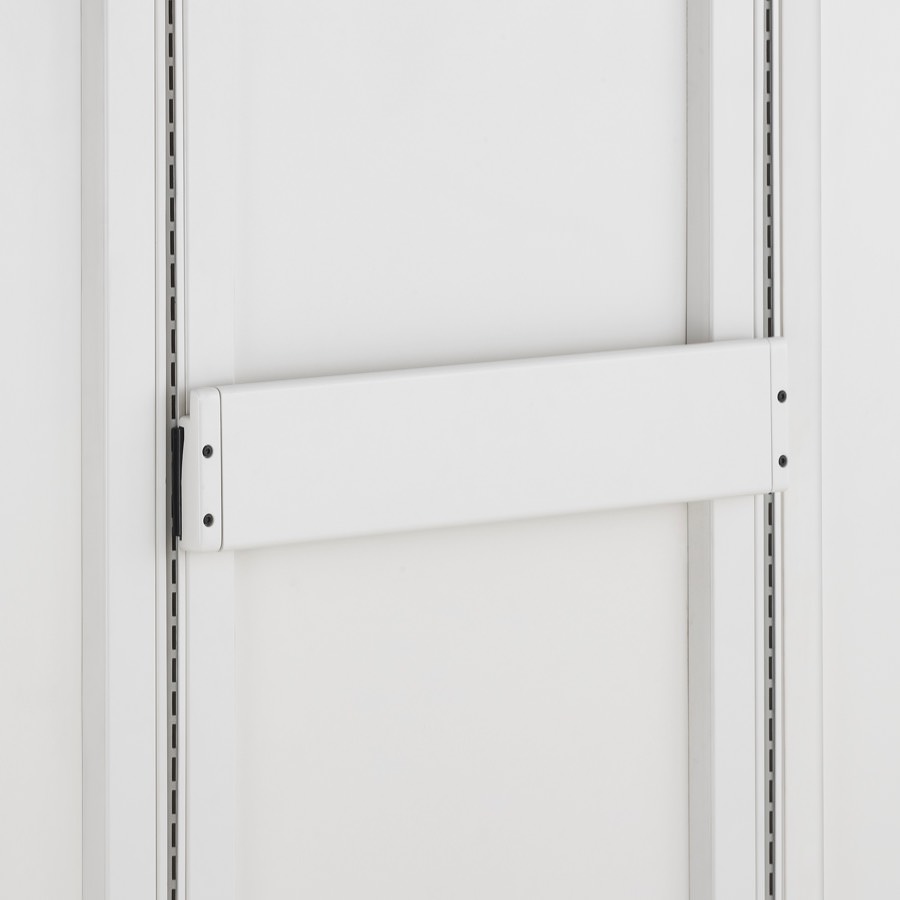Detail of soft white Co/Struc System frame module with adapter rail for hanging components.