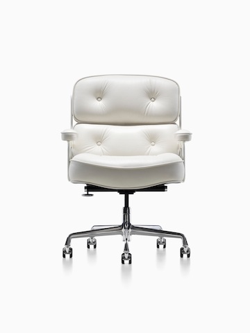 White leather Eames Executive Chair, viewed from the front.