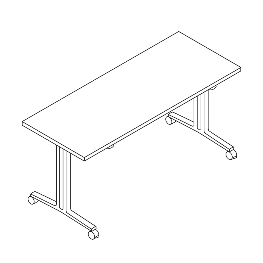 A line drawing of an Everywhere flip-top, rectangular table.
