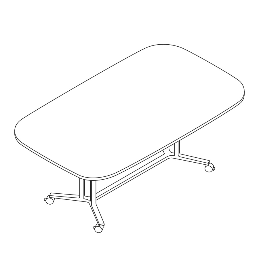 A line drawing of an Everywhere soft rectangle meeting table.
