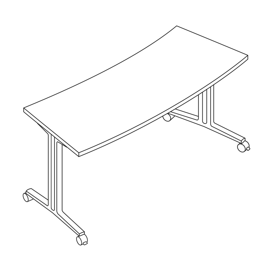 A line drawing of an Everywhere Classroom Curve Table.