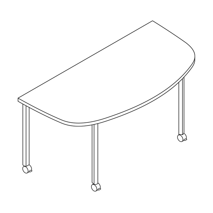 A line drawing of an Everywhere D-Shaped Table.