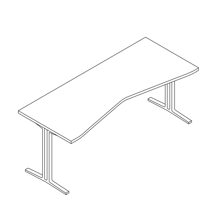 A line drawing of an Everywhere Concave Rectangle Table.