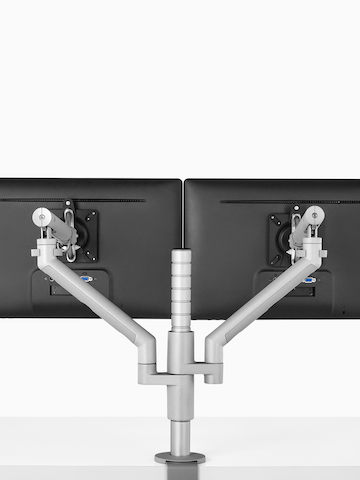 Un brazo Flo Monitor de una sola sesión capaz de admitir hasta cuatro monitores o computadoras portátiles. Seleccione para ir a la página del producto Flo Modular.