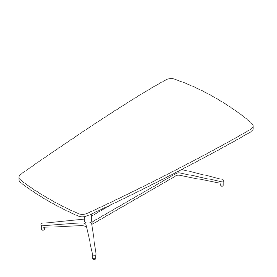 Dibujo en líneas de una mesa Headway con base en Y, altura sentado, forma cónica.