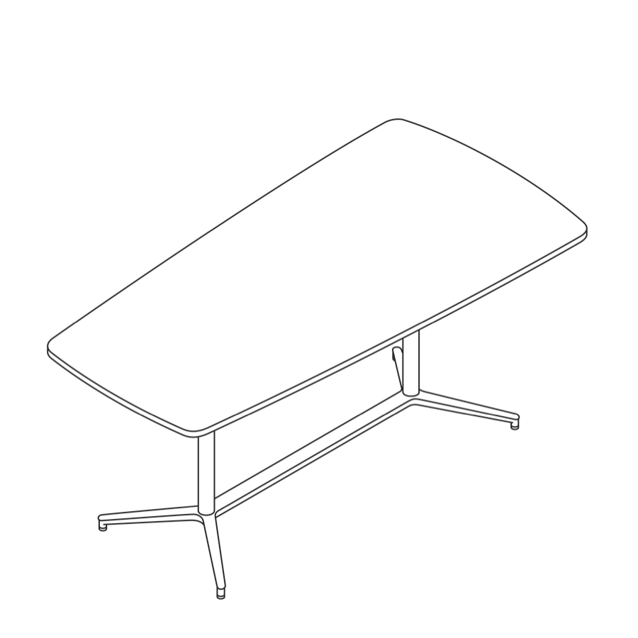 Dibujo en líneas de una mesa Headway con base en Y, altura de pie, forma cónica.
