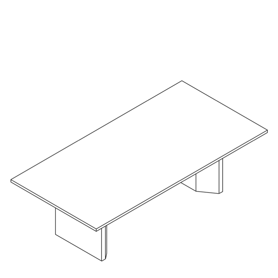 Dibujo en líneas de una mesa Headway con base de gabinete y forma rectangular.