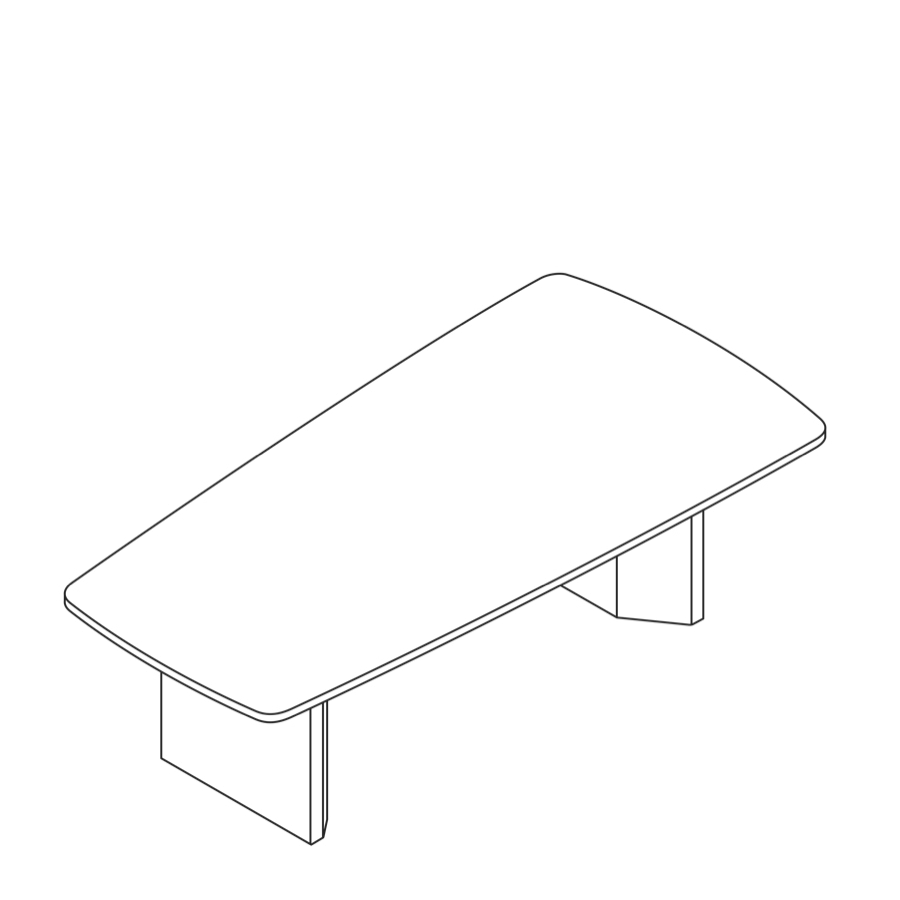 Dibujo en líneas de una mesa Headway con base de gabinete y forma cónica.