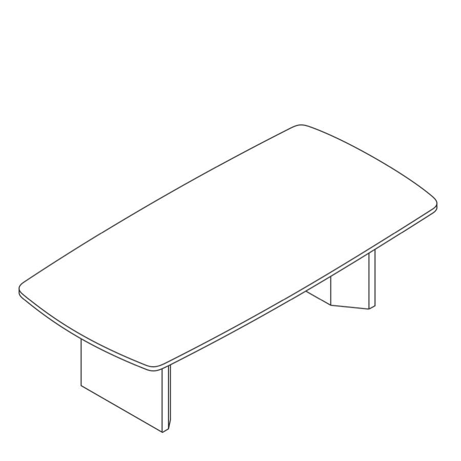 A line drawing of a Headway Table cabinet base and boat shape.