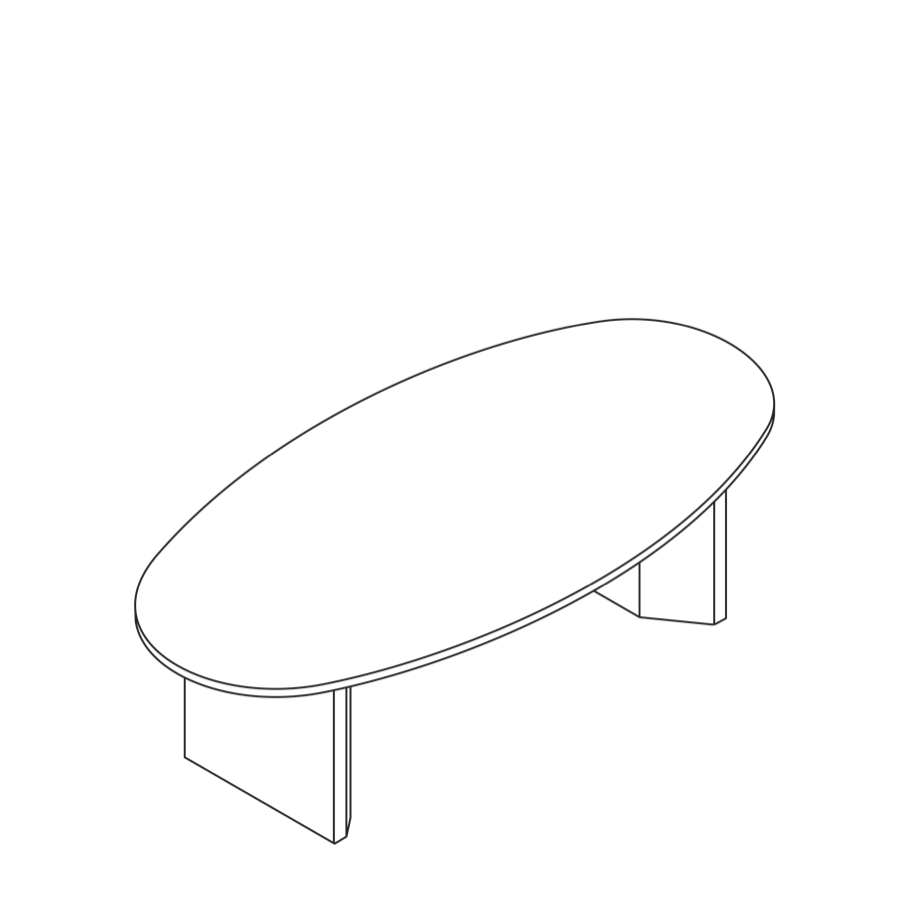 Dibujo en líneas de una mesa Headway con base de gabinete y forma oval.