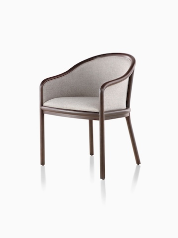 Landmark Chair with taupe upholstery and a dark wood frame, viewed from a 45-degree angle.