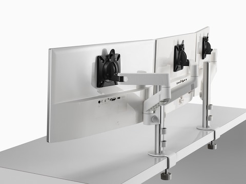 Back view of triple Lima Monitor Arm configuration in white.