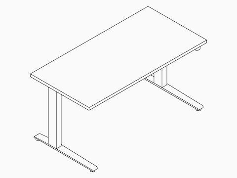 Dibujo de una mesa rectangular Motia Sit-to-Stand.
