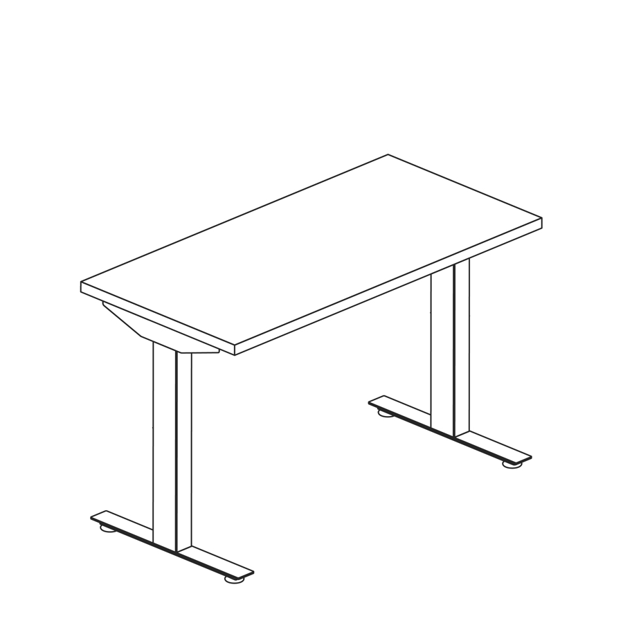 A line drawing of a Nevi standing desk.