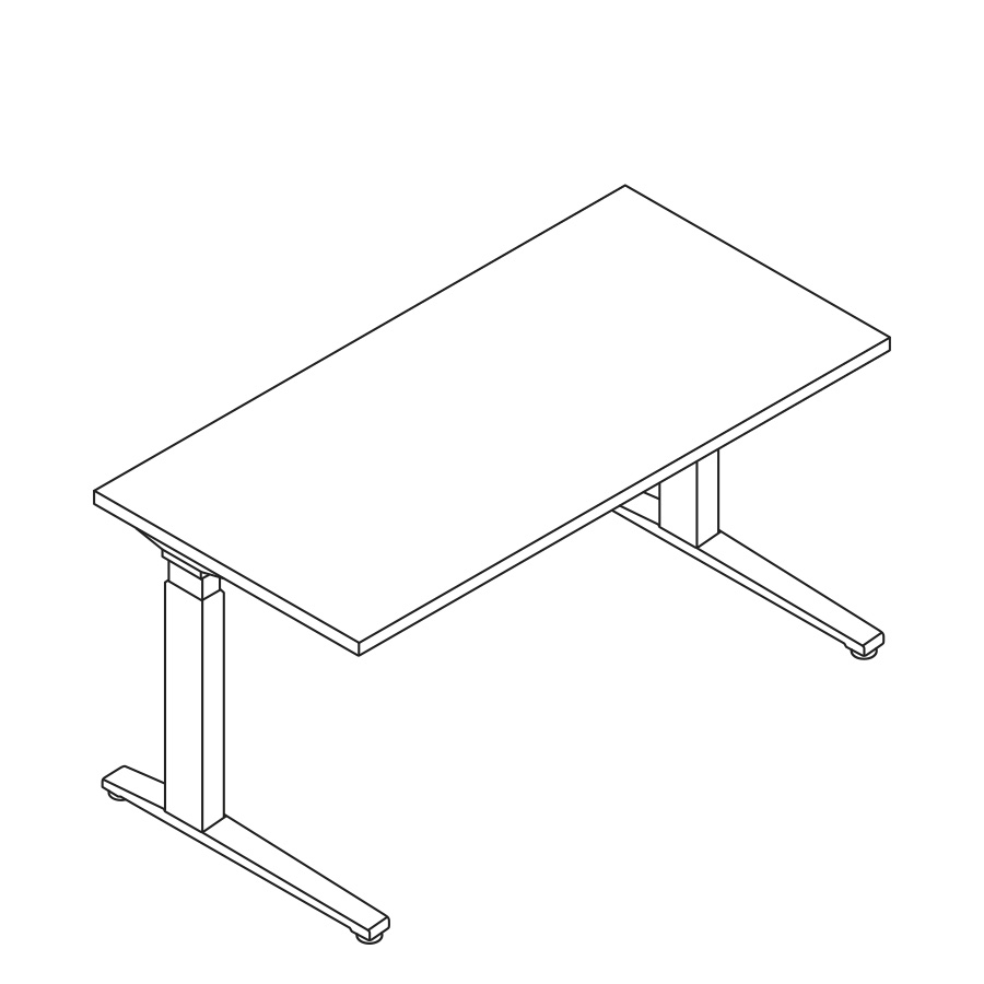 A line drawing of a rectangular Renew Sit-to-Stand Table.