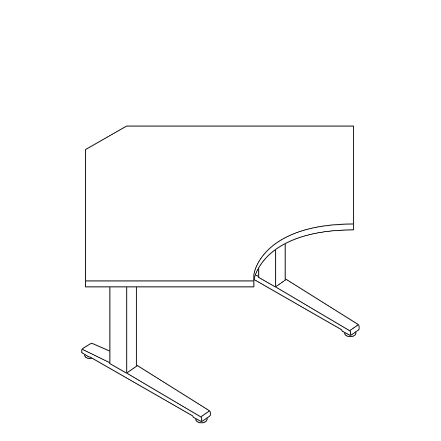 A line drawing of a 90-degree Corner Renew Sit-to-Stand Table.