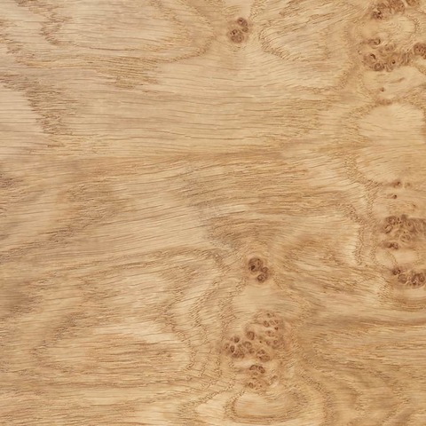 Close-up view of the oak burl finish. 