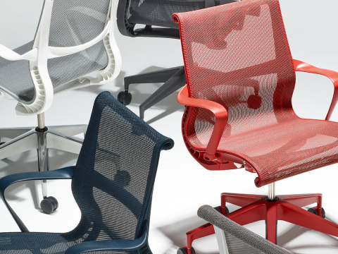 Close-up of Setu chairs in various finishes.