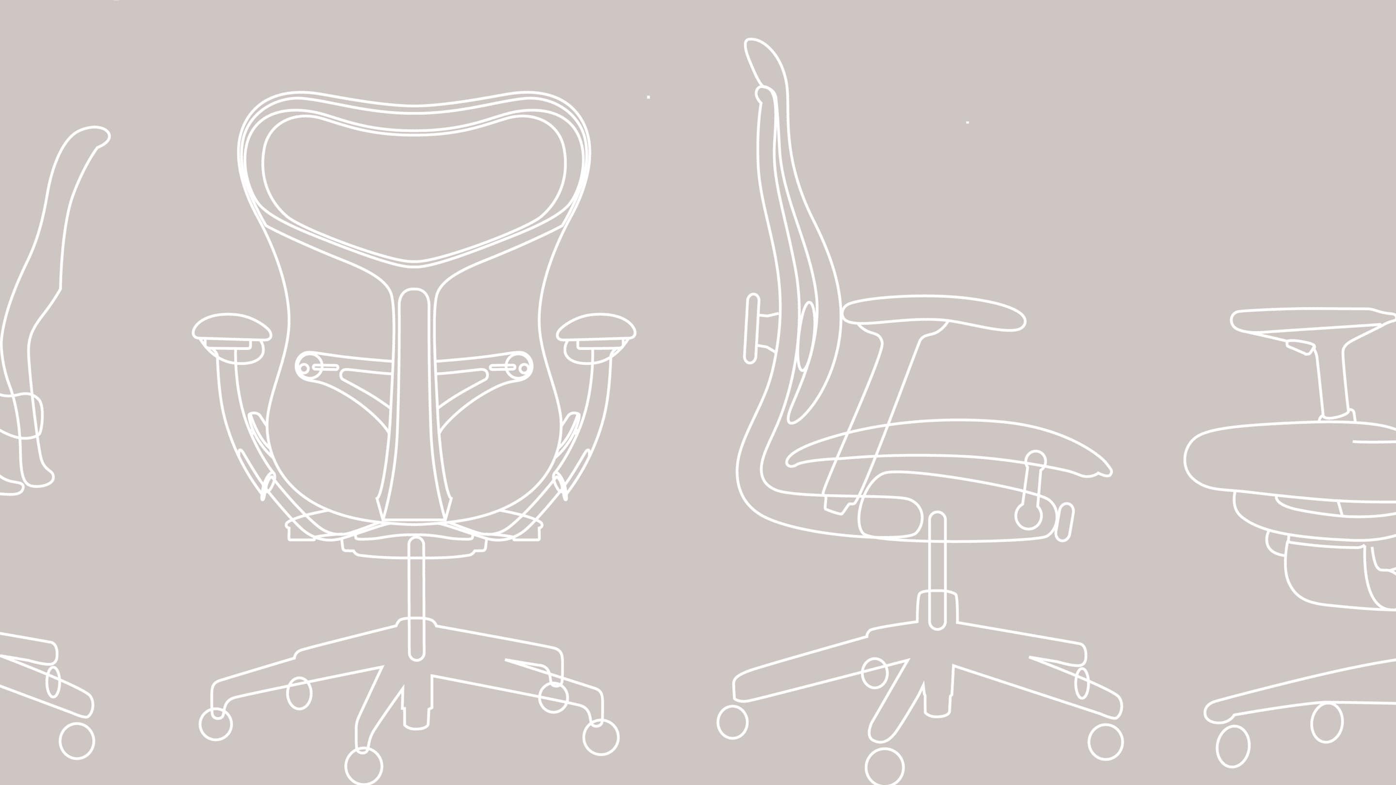 A graphic rendering of an Aeron chair from various angles.