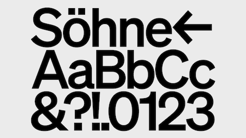 The Söhne typeface in black, spelling out various letters, numbers, and symbols on transparent background.